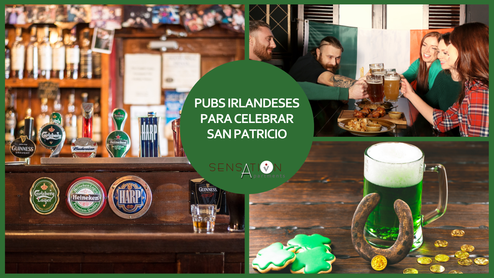 un collage di immagini di pubs irlandesi per celebrare san patrizio