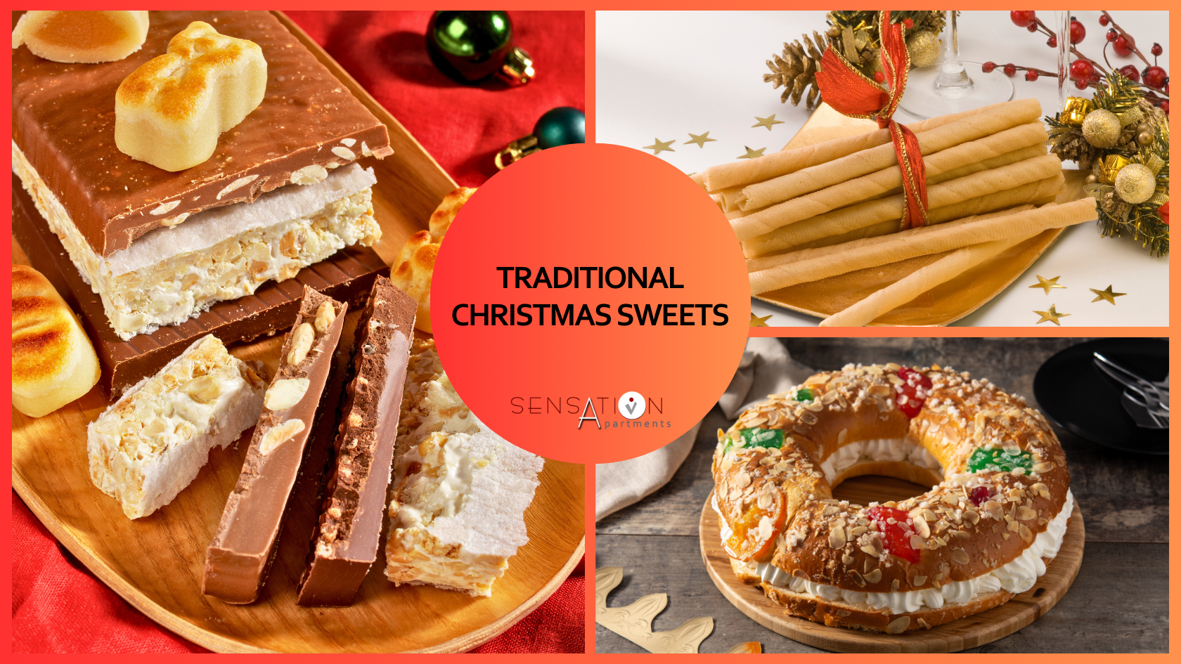 ein Collage aus traditionellen Weihnachtssüßigkeiten mit der Aufschrift traditionelle Weihnachtssüßigkeiten