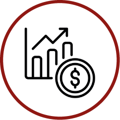 a line drawing of a graph and a dollar sign in a circle .