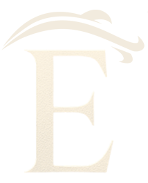 a gold letter e on a black background