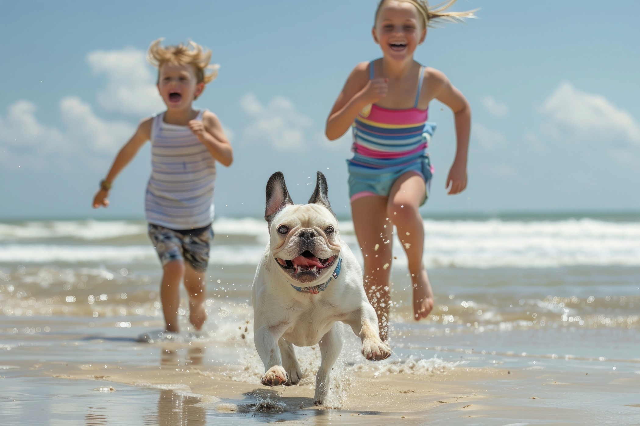 une petite fille assise à côté d' un chien sur la plage