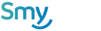 un logo blu e bianco con la parola smy su sfondo bianco