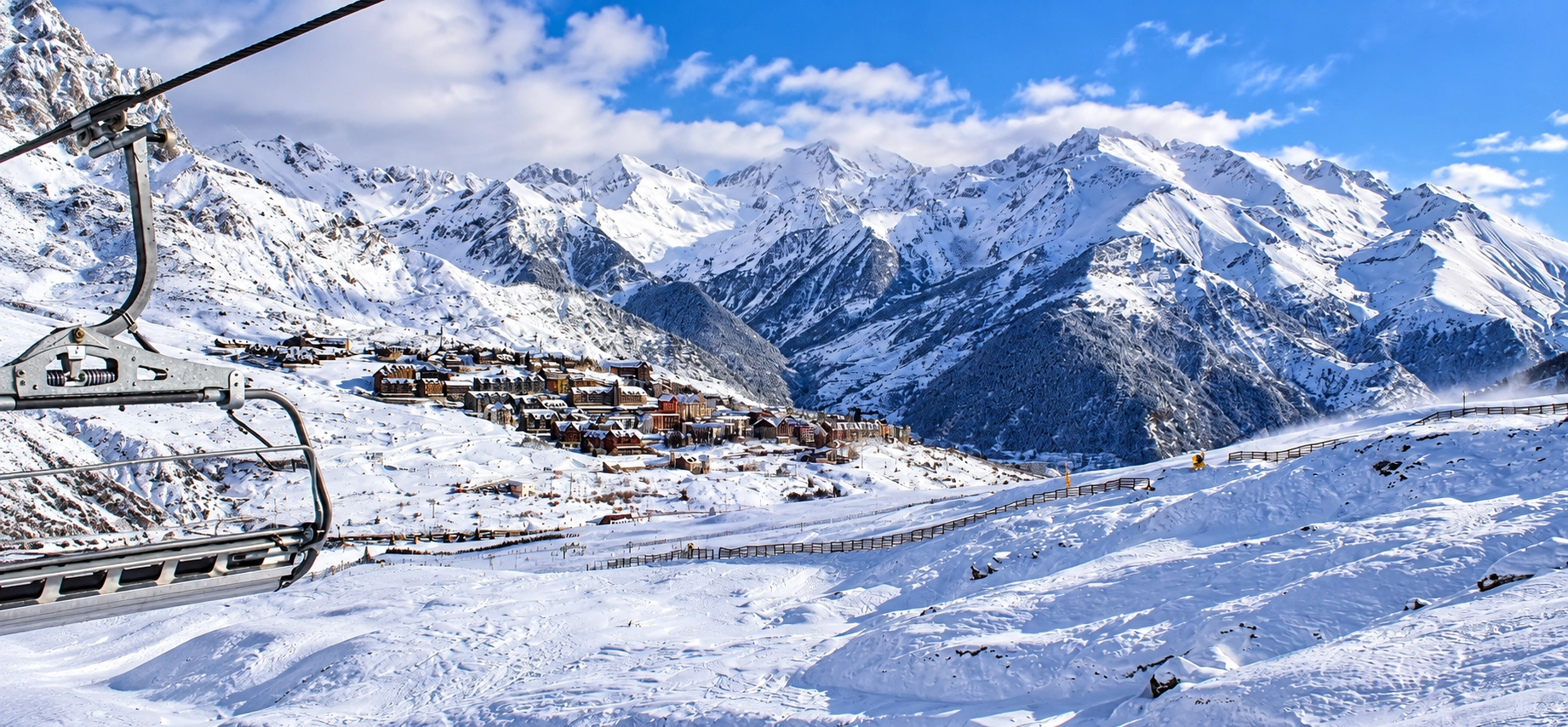 Vue panoramique sur Formigal depuis les pistes. Formigale | SNO Aragon Hills | Huesca | Centre Formigal