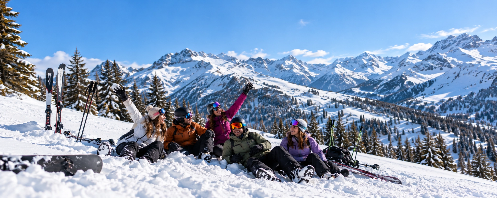 Pareja romántica en la nieve con vistas a Formigal, perfecta para tu escapada de invierno.