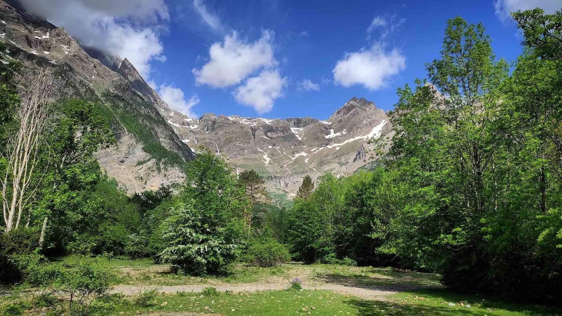 Surroundings of SNO Hotel Bielsa: Majestic Pyrenean mountains and lush forest. Official web.