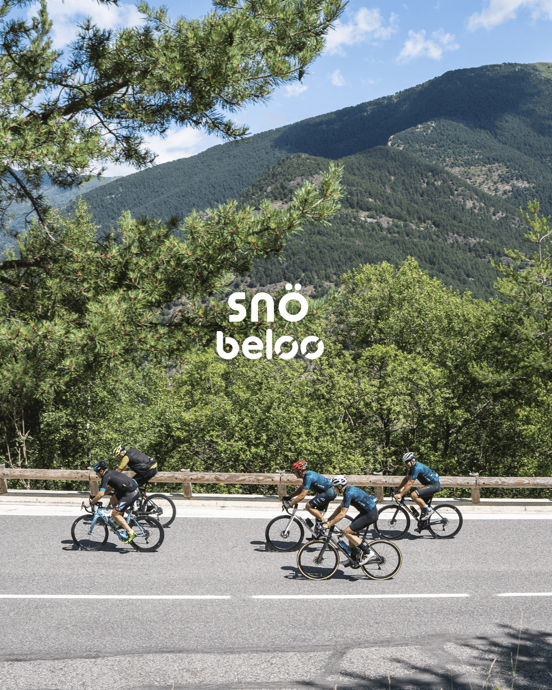 un homme fait du vélo sur une route avec des arbres en arrière-plan