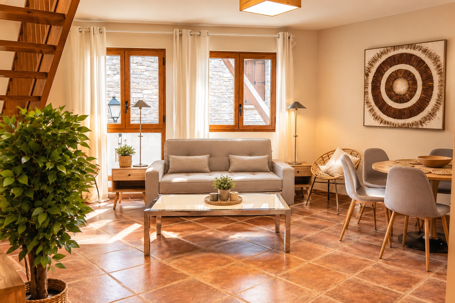Noche acogedora en SNO: Apartamentos Escarrilla con lámpara de mesita.