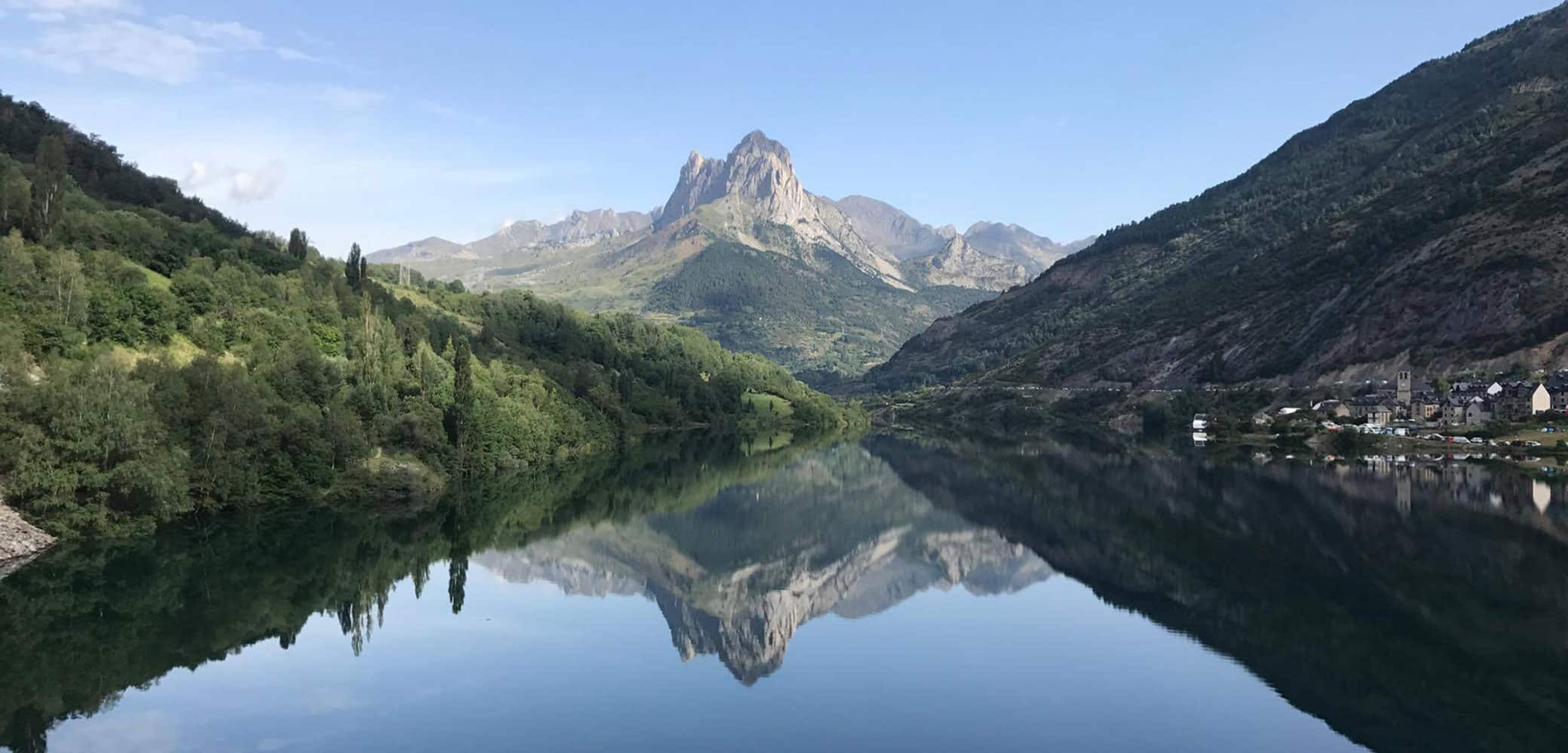 una vista panorámica de una montaña cubierta de árboles y hierba .