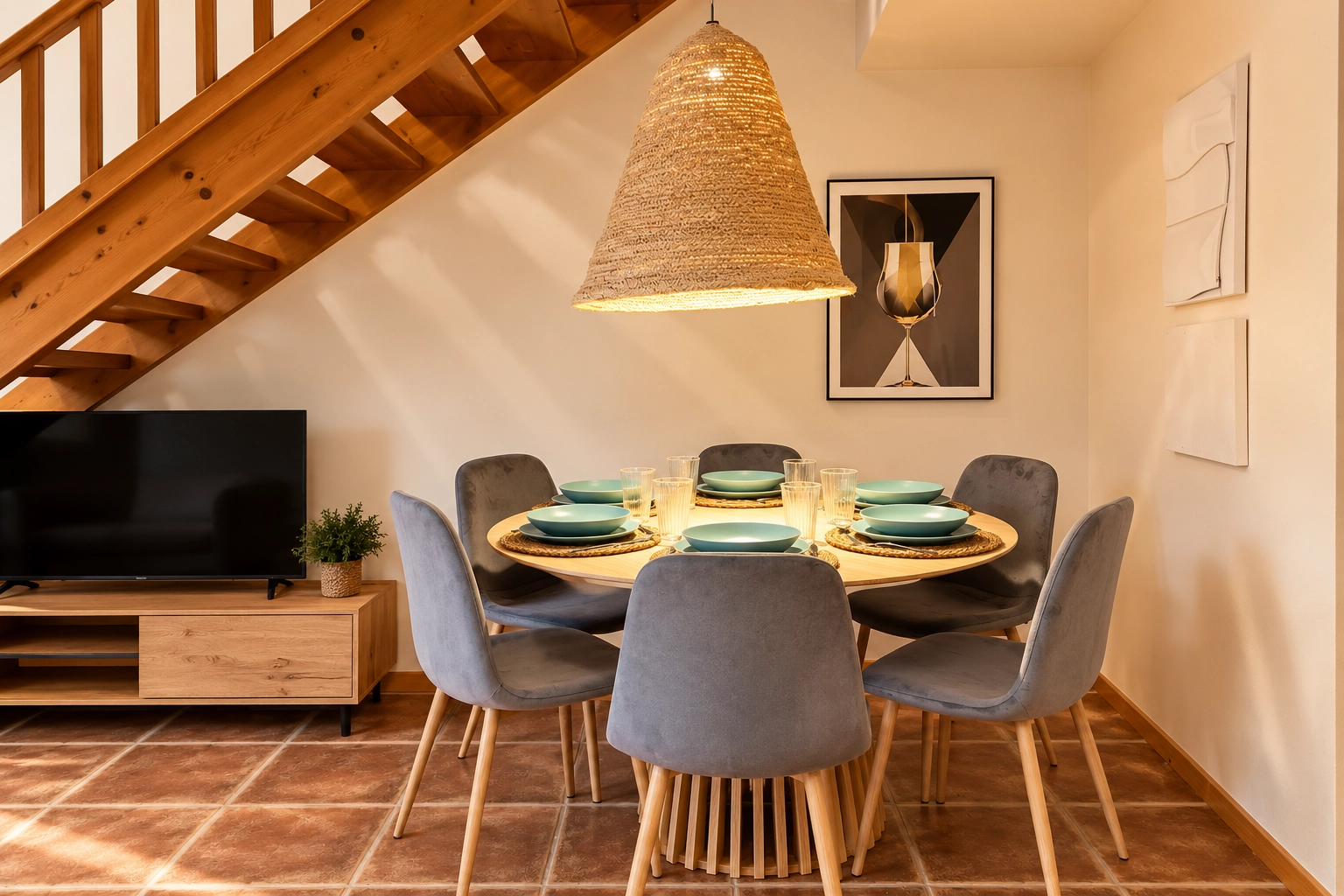Apartamentos Escarrilla: Silla y mesa de diseño en sala de estar.