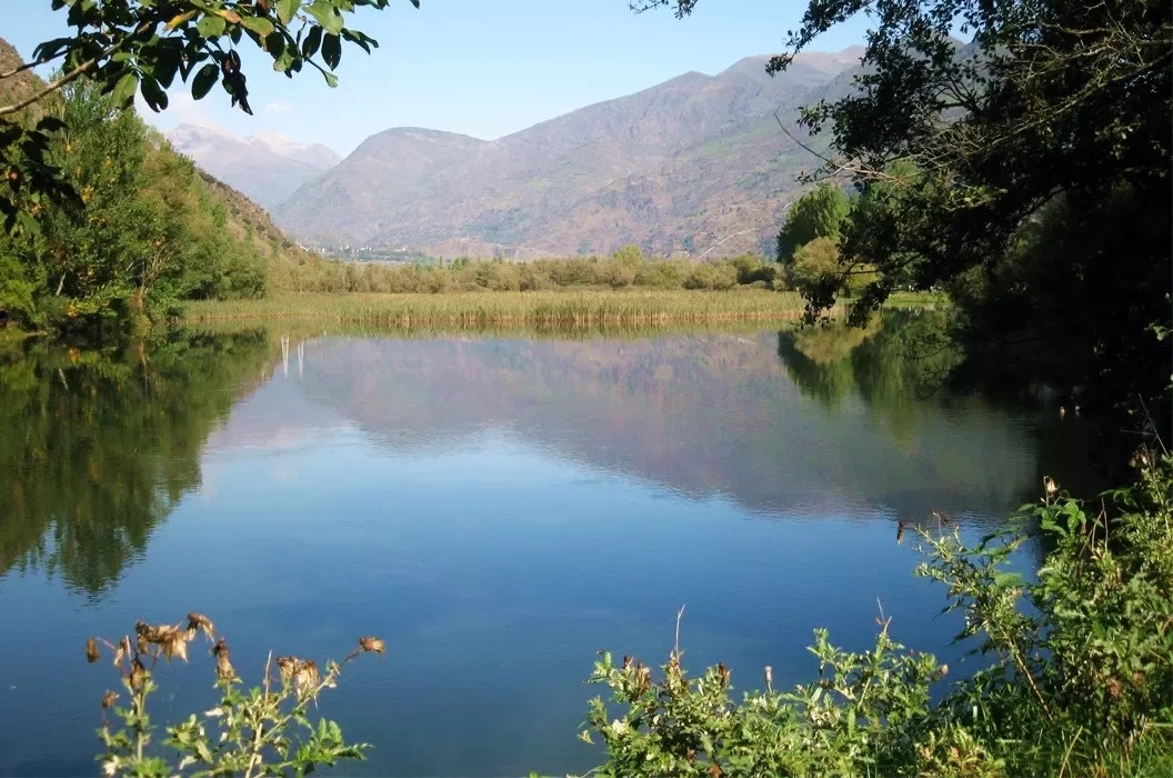 a woman is flying through the air on a zip line over a lake