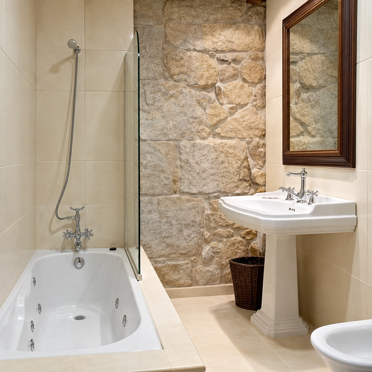 un cuarto de baño cunha bañeira e un lavabo