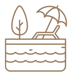 un dibujo de una silla de playa con un paraguas y árboles .