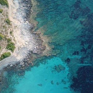 una vista aérea de una playa y el océano