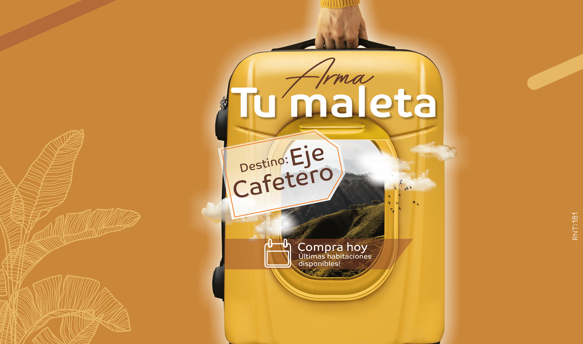 una maleta amarilla con una etiqueta que dice " destino: eje cafetero "