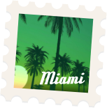 un sello de miami con una palmera y el sol