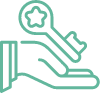 an icon of a hand holding a key with a star on it