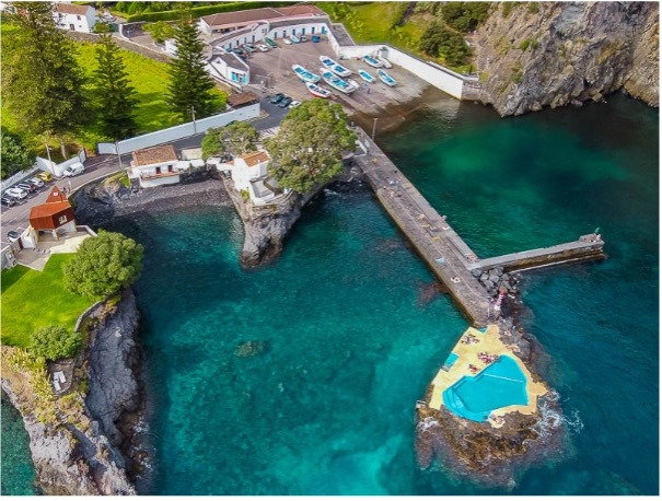 Sul Villas & Spa hotel with natural ocean pools and pier on a volcanic island in Portugal.