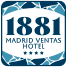 un logotipo azul y blanco para el hotel madrid ventas 1881
