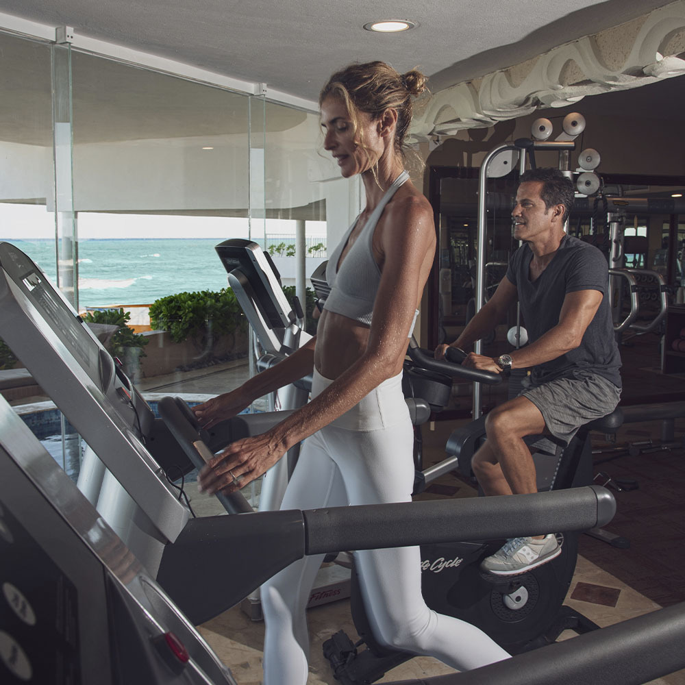 Sunset Hotels Collection: Corporativa gym with ocean view.