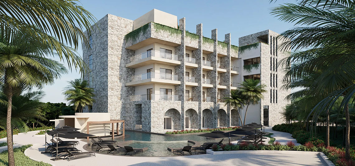 Hacienda Tres Rios: Luxury hotel with pool and palm trees.