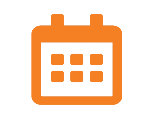 Orange calendar icon, Sunset Hotels Collection: Corporativa symbol for booking or schedule management.