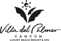 a black and white logo with a flower and the words cancun on a black background .