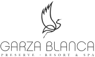 a logo for garza blanca with a bird on it