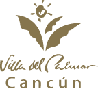 a logo for villa del palmar cancun with a flower and sun