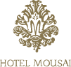 un logotipo para el hotel mousai con una letra m en el centro