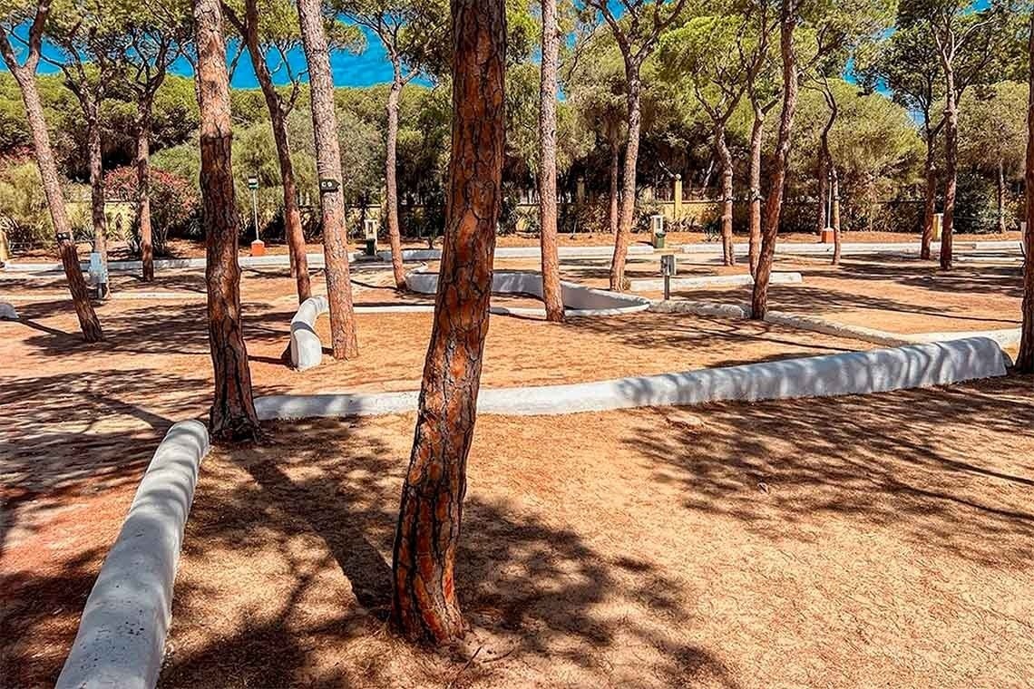 un drapeau vert est suspendu à un poteau sur un terrain de golf