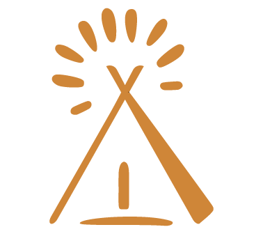 een zwart-oranje tekening van een persoon die een ster vasthoudt