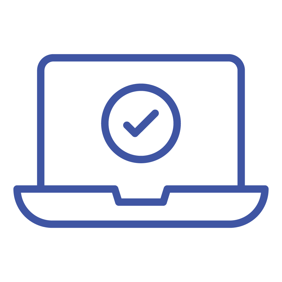 Laptop con marca de verificación: Servicios corporativos Tequendama.