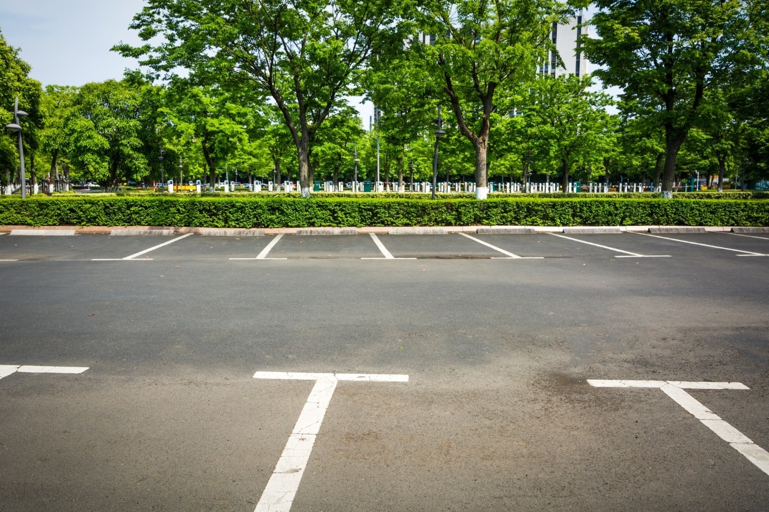 Estacionamiento vacío frente a la vegetación en Tequendama Corporativa