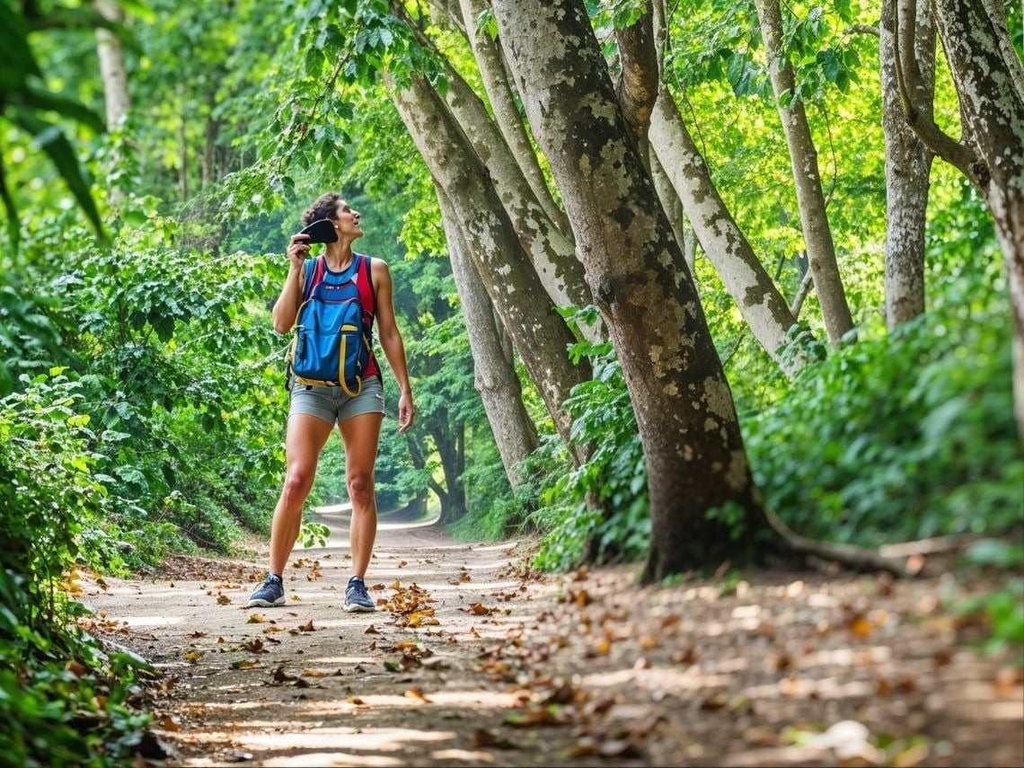 Senderista con mochila en bosque, cerca de Tequendama: Corporativa.