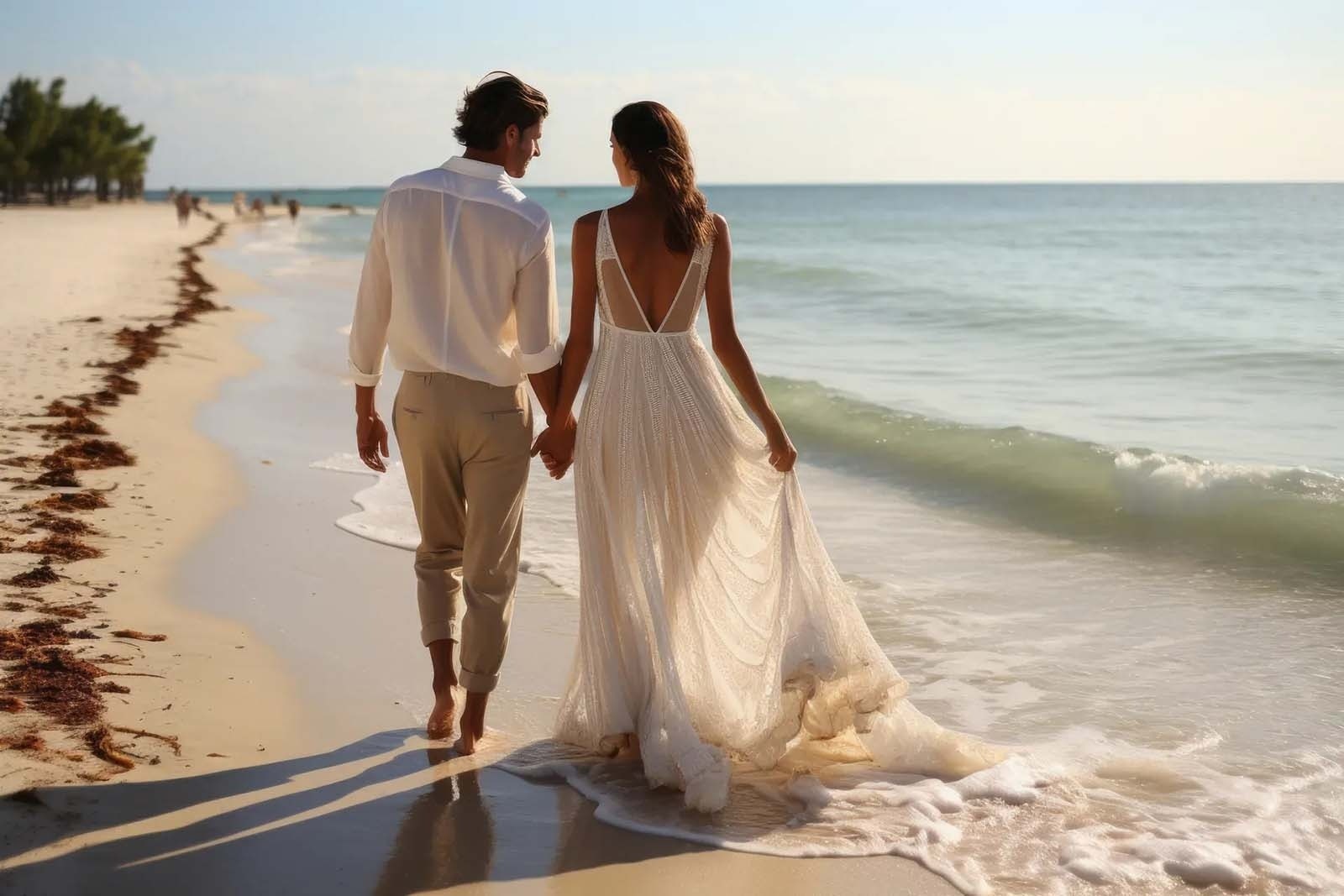 Pareja en la playa al atardecer, inspirada en Tequendama: Corporativa.