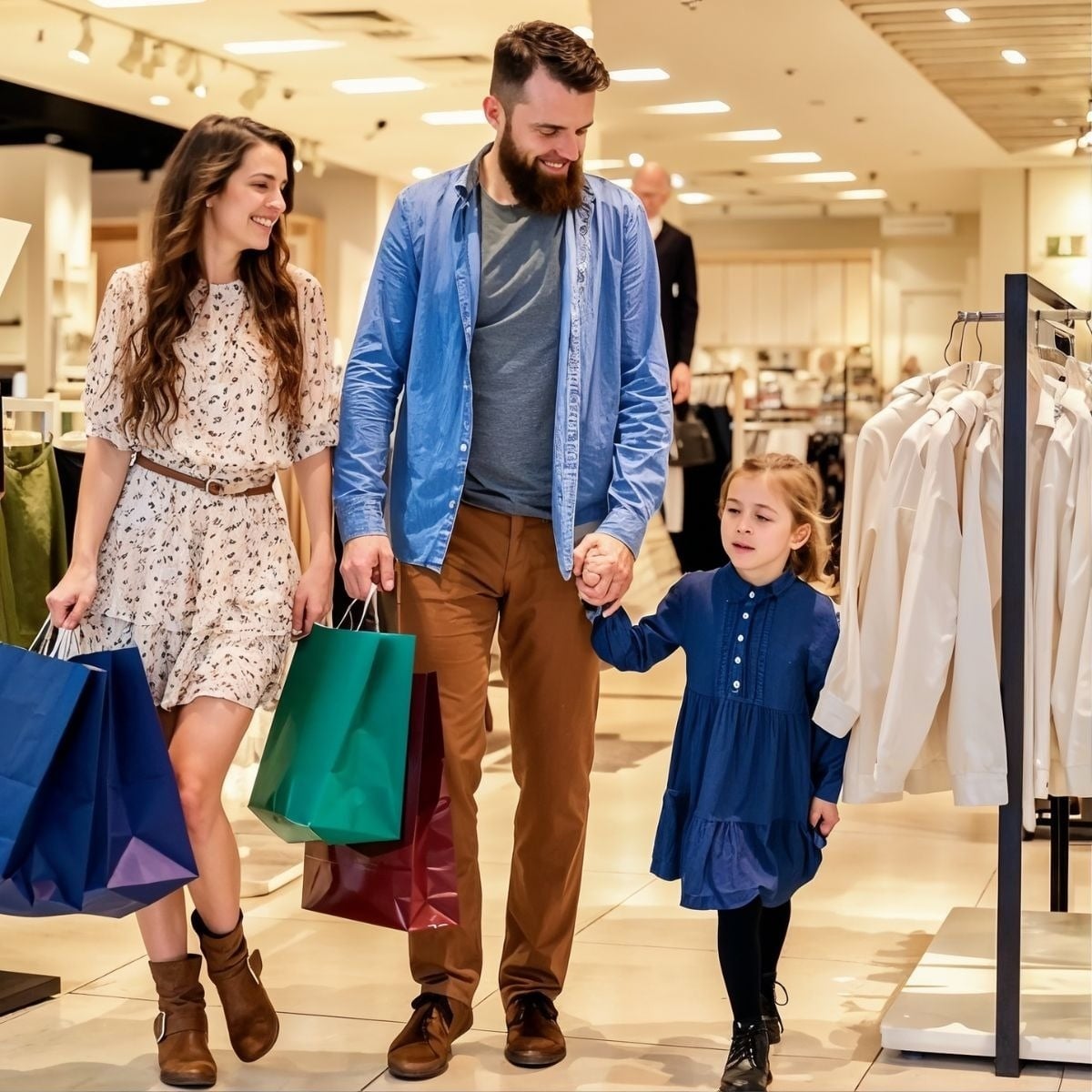 Happy family shopping at Tequendama: Corporativa. Family shopping experience.