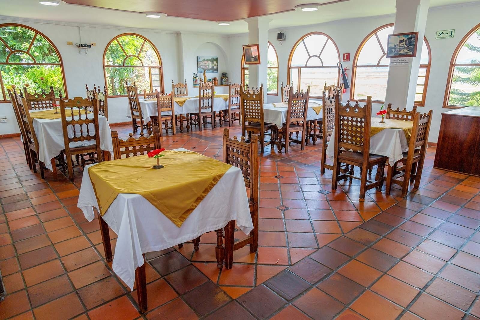 Tequendama: Corporativa dining hall, tables set for corporate events.