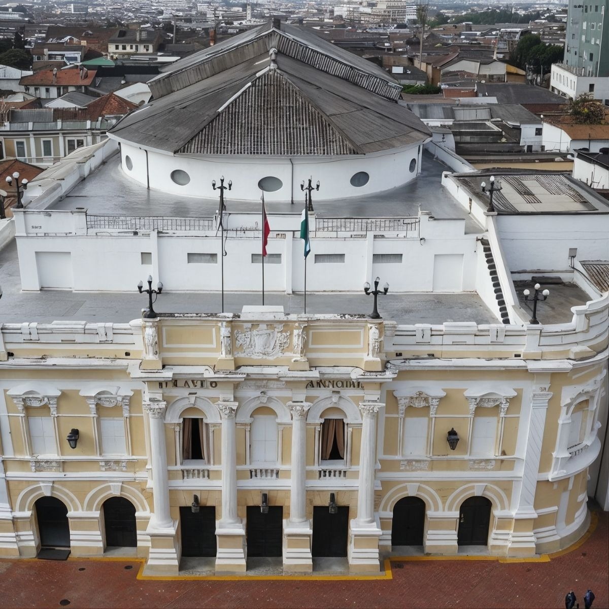 Tequendama Hotel: Corporate facade showcasing classic architecture and gold accents.