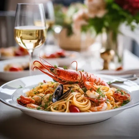 Tequendama: Corporativa - Delicious seafood pasta with lobster, perfect for hotel events.