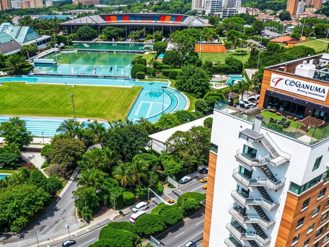 Hotels in Medellin | Tequendama Hotels | Official Web: Aerial view of modern hotel and resort amenities.