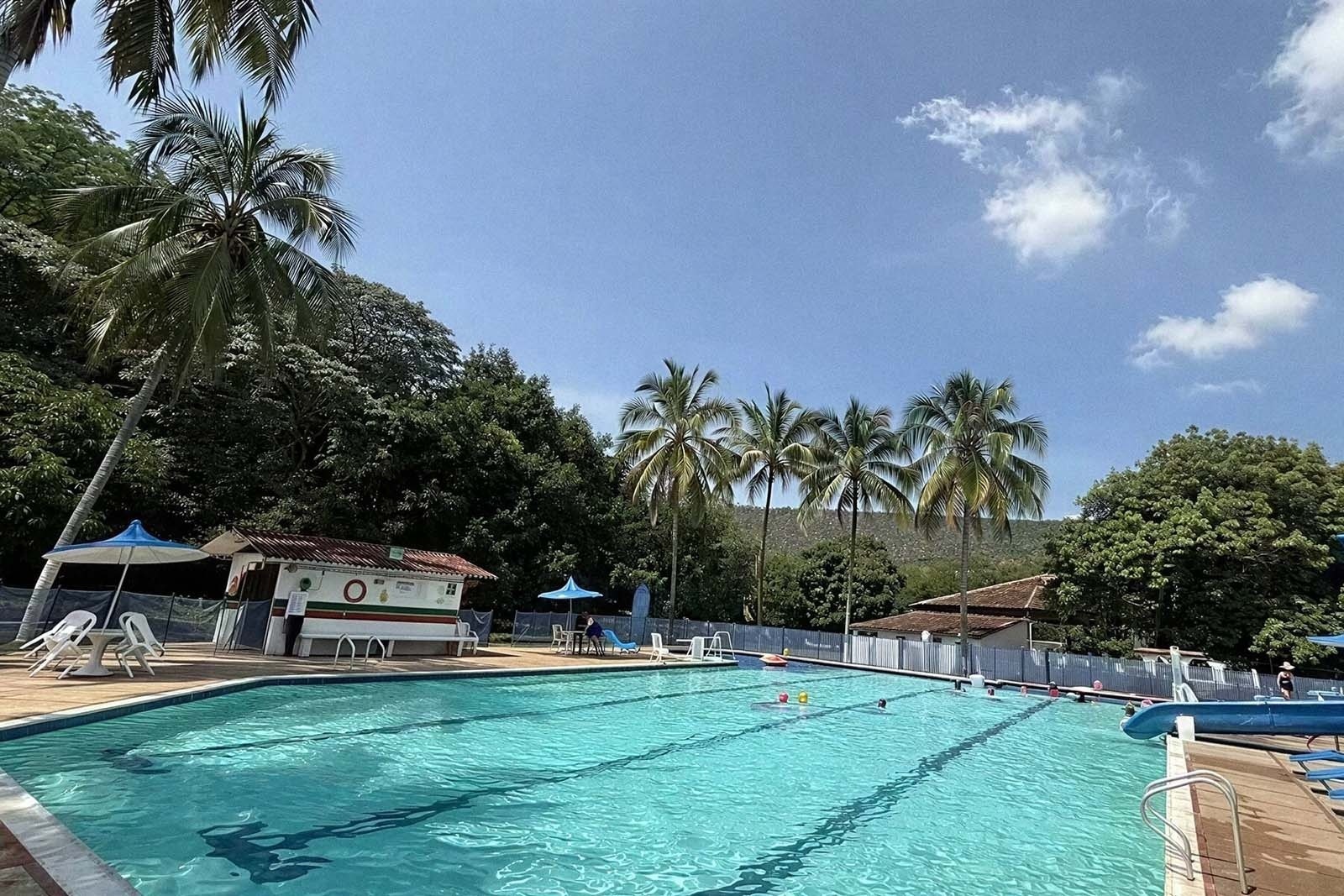 Tequendama: Corporativa pool, palm trees, and sunny day