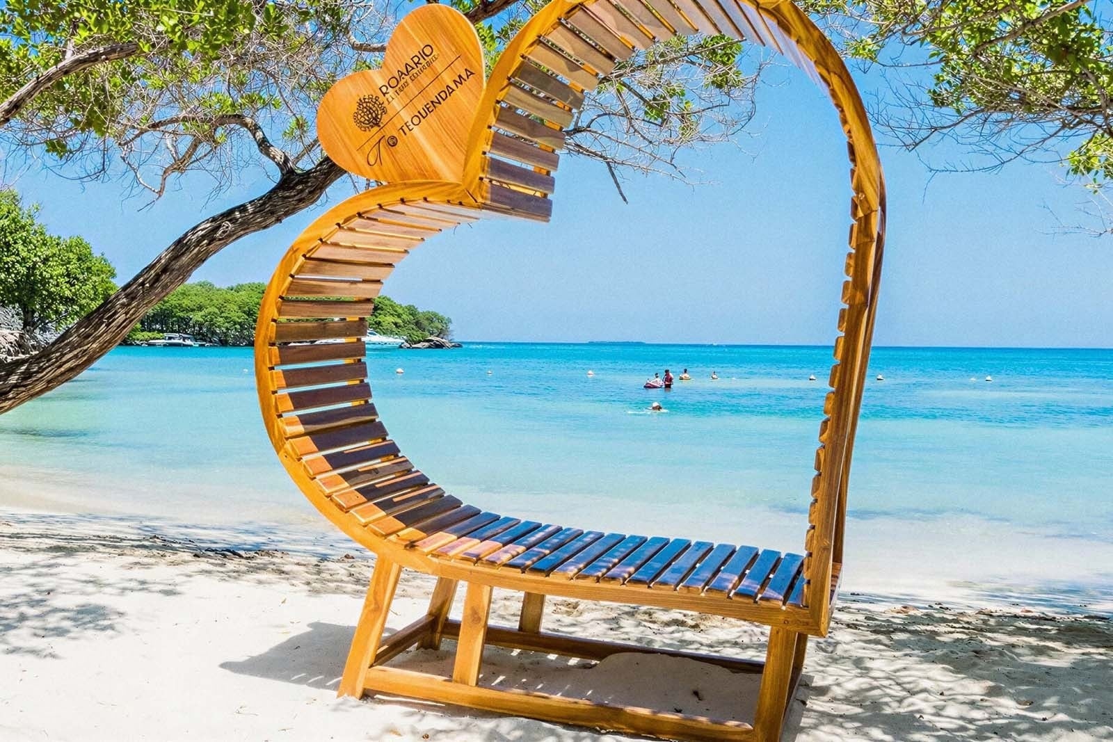 Heart-shaped lounge at Hotel Rosario de Mar By Tequendama, Islas del Rosario beach.
