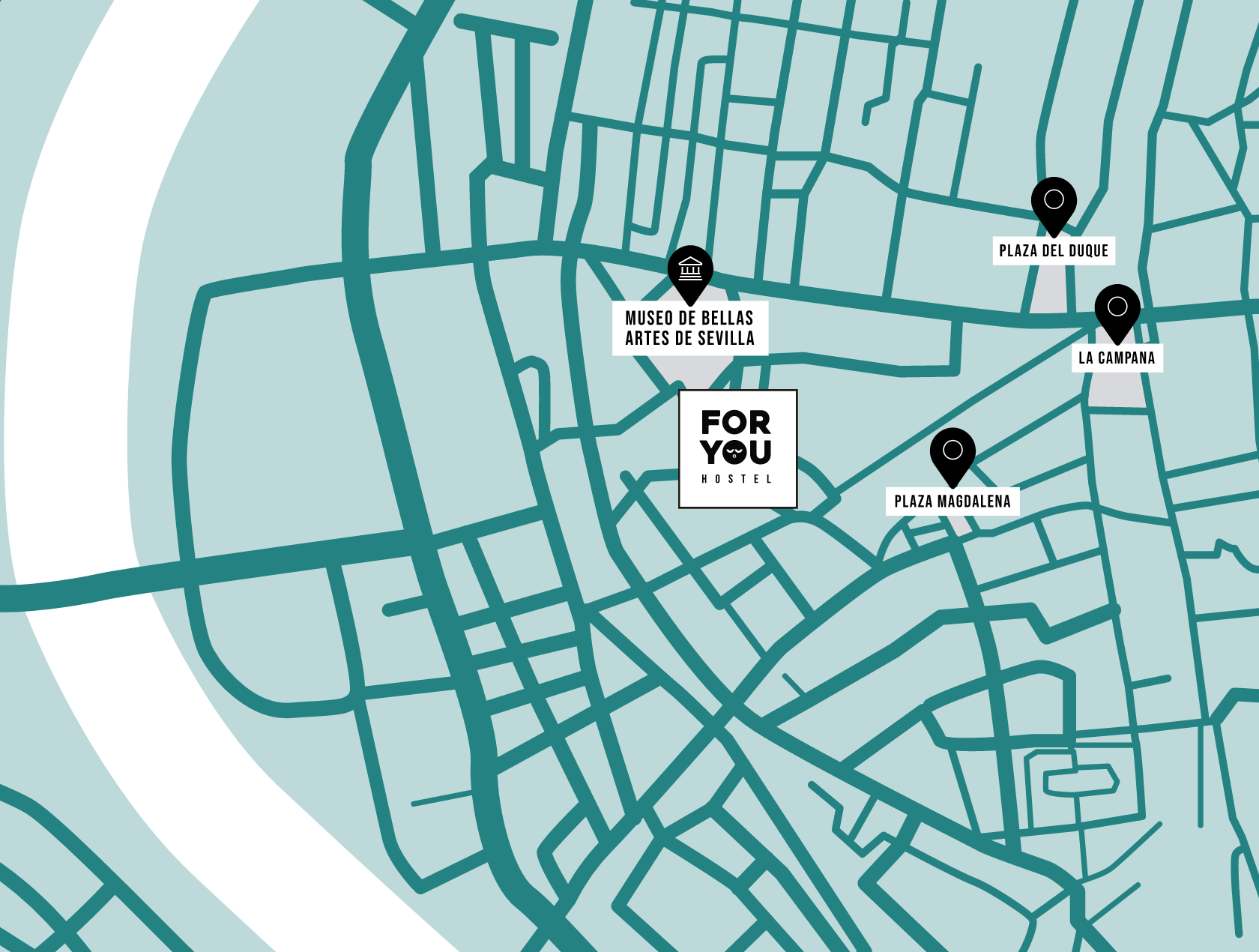 a map showing the location of for you hostel