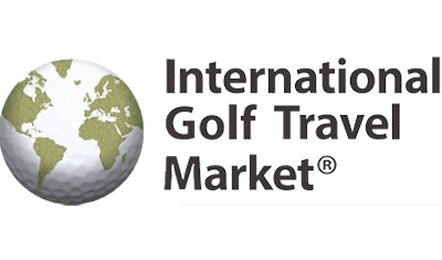  Logotipo de International Golf Travel Market con globo terráqueo