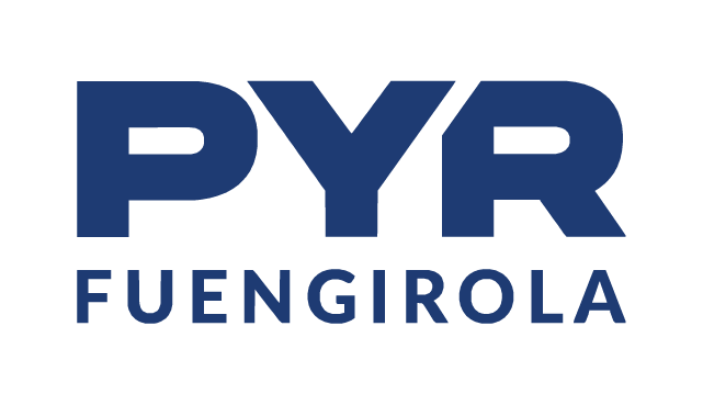 un logotipo azul con la palabra pyr fuengirola