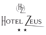 a black and white logo for a hotel called hotel zeus