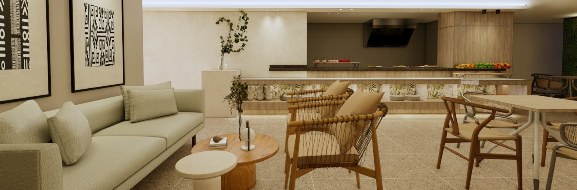 a lush green forest with mountains in the background