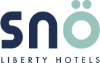 a blue and white logo for sno liberty hotels