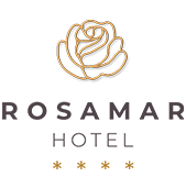 un logotipo para rosamar hotel con una rosa en el centro