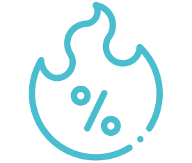 un icono azul de una llama con un porcentaje en el medio